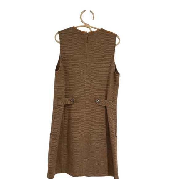 Ralph Lauren Wool Houndstooth Brown Leather Sheath Dress Equestrian Luxury RL - Picture 7 of 15